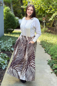 Zebra Print Maxi Skirt - Brown