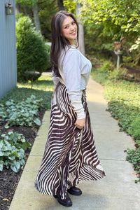 Zebra Print Maxi Skirt - Brown