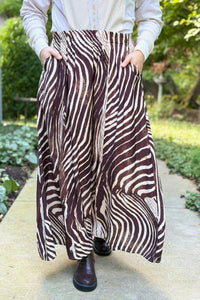 Zebra Print Maxi Skirt - Brown