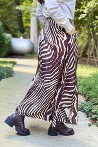 Zebra Print Maxi Skirt - Brown