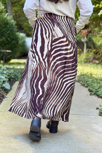 Zebra Print Maxi Skirt - Brown