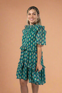 Abstract Ruffle Dress - Green