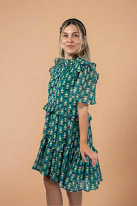 Abstract Ruffle Dress - Green