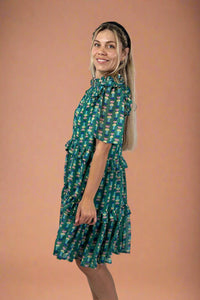 Abstract Ruffle Dress - Green
