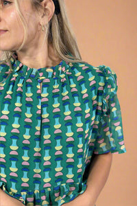 Abstract Ruffle Dress - Green