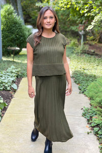 Cap Sleeve Wide Waistband Dress - Olive