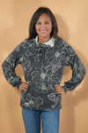 Textured Floral Hooded Pullover - Black