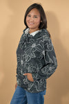 Textured Floral Hooded Pullover - Black
