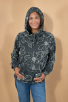 Textured Floral Hooded Pullover - Black