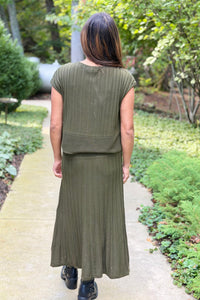 Cap Sleeve Wide Waistband Dress - Olive