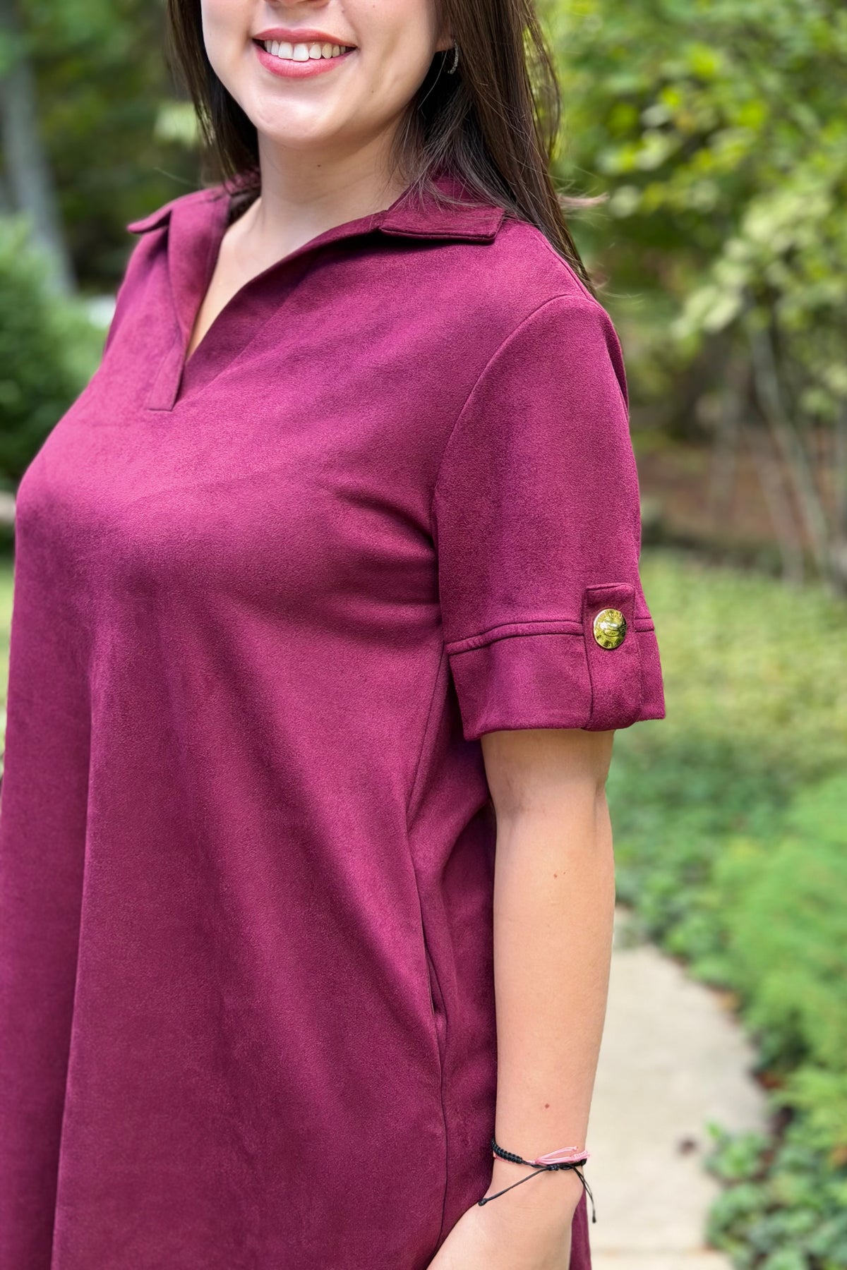 Collared Suede Mini Dress - Wine