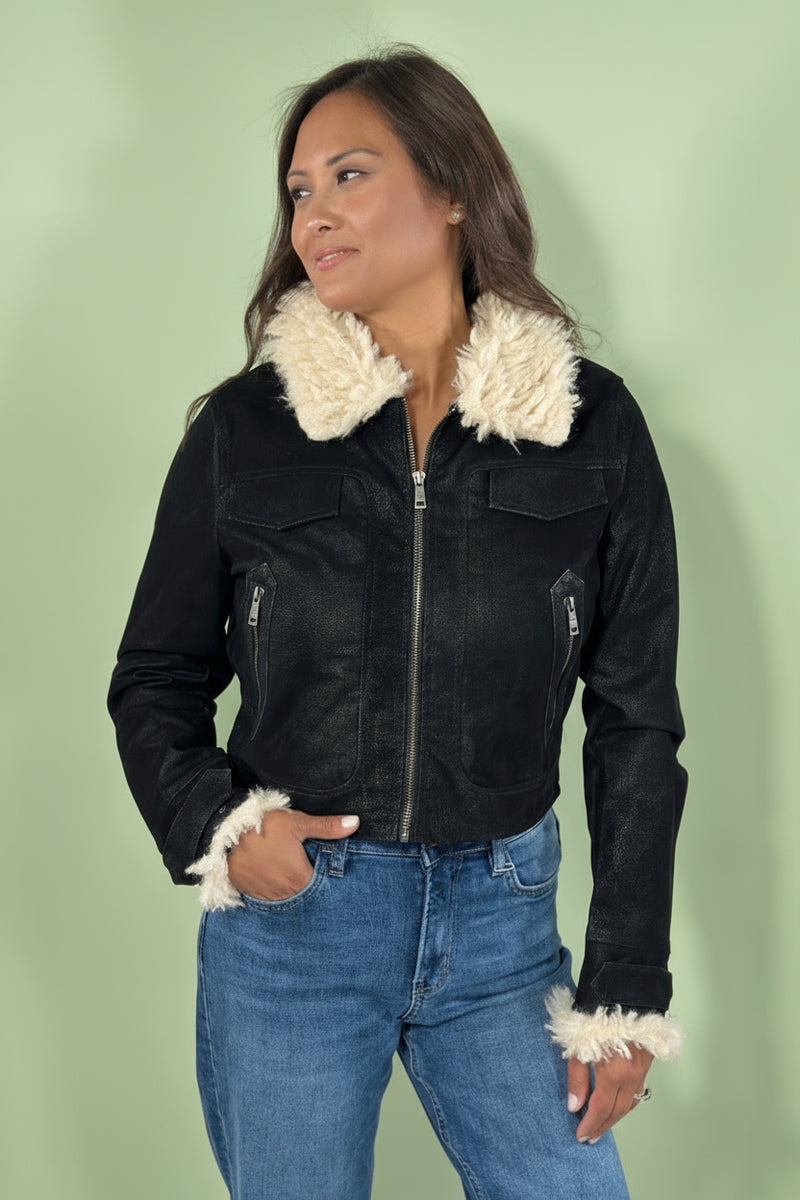 Maverick Shearling Aviator Jacket - Black
