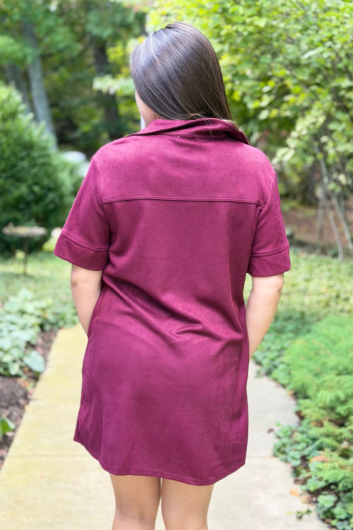 Collared Suede Mini Dress - Wine