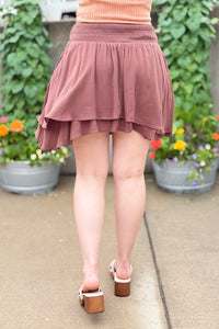 Asymmetrical Button Front Skort - Chocolate