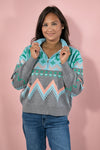 Mock Neck Half Zip Sweater - Grey