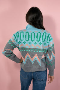 Mock Neck Half Zip Sweater - Grey