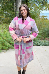 Fuzzy Pastel Plaid Belted Longline Coat