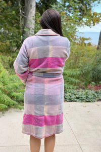 Fuzzy Pastel Plaid Belted Longline Coat