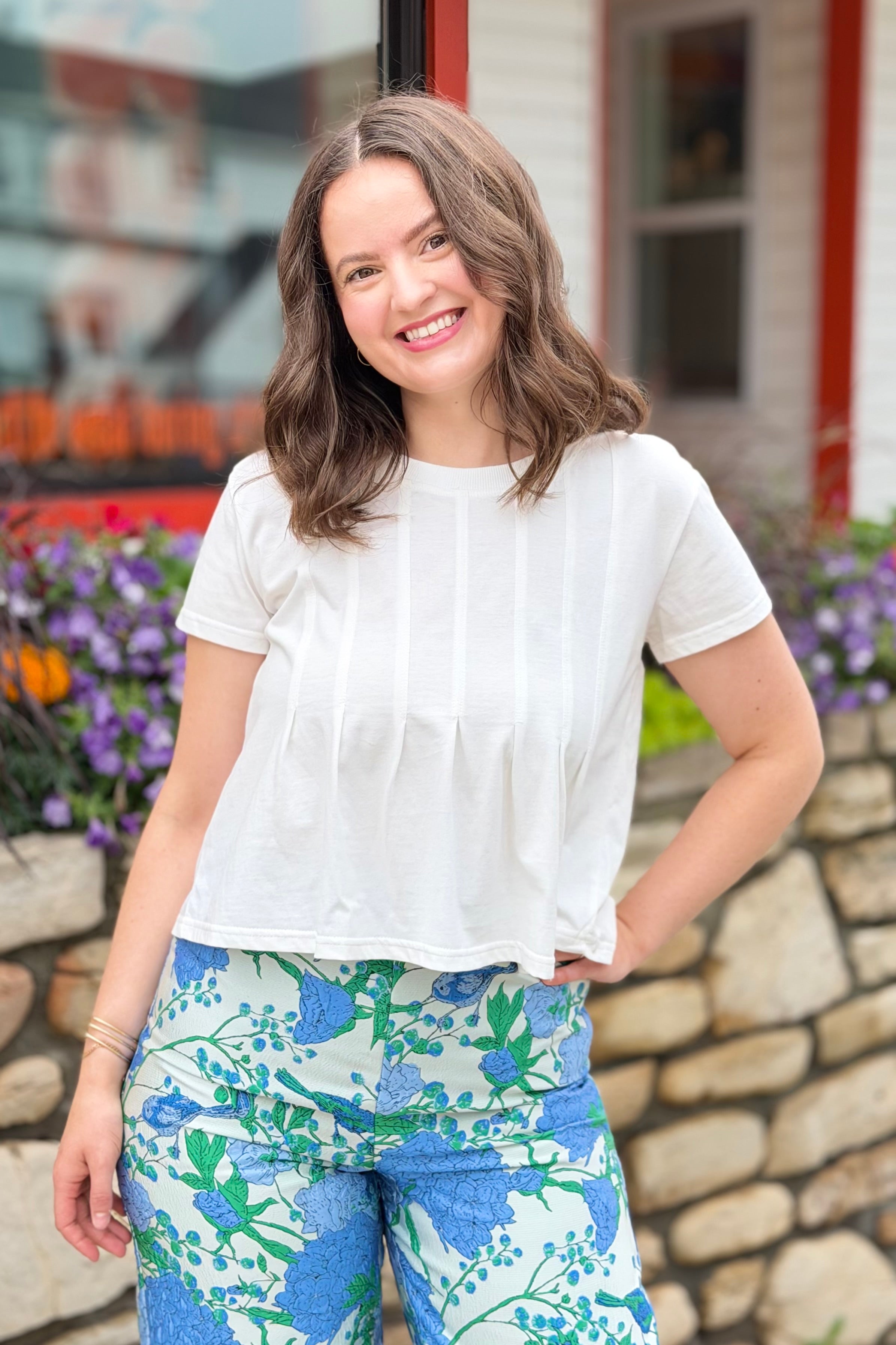 Pleated Swing Tee Top - White