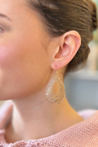Flower Teardrop Dangle Earrings - Gold