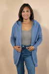 Exposed Seam Hooded Cardigan - Blue