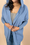 Exposed Seam Hooded Cardigan - Blue