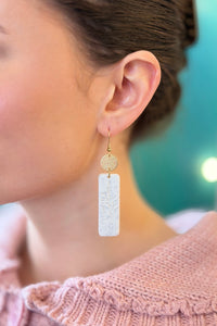 Flower Carve Bar Earrings - White