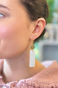Flower Carve Bar Earrings - White