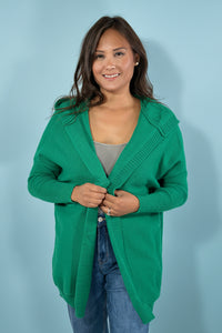 Exposed Seam Hooded Cardigan - Green
