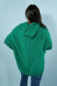 Exposed Seam Hooded Cardigan - Green