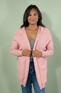 Exposed Seam Hooded Cardigan - Pink