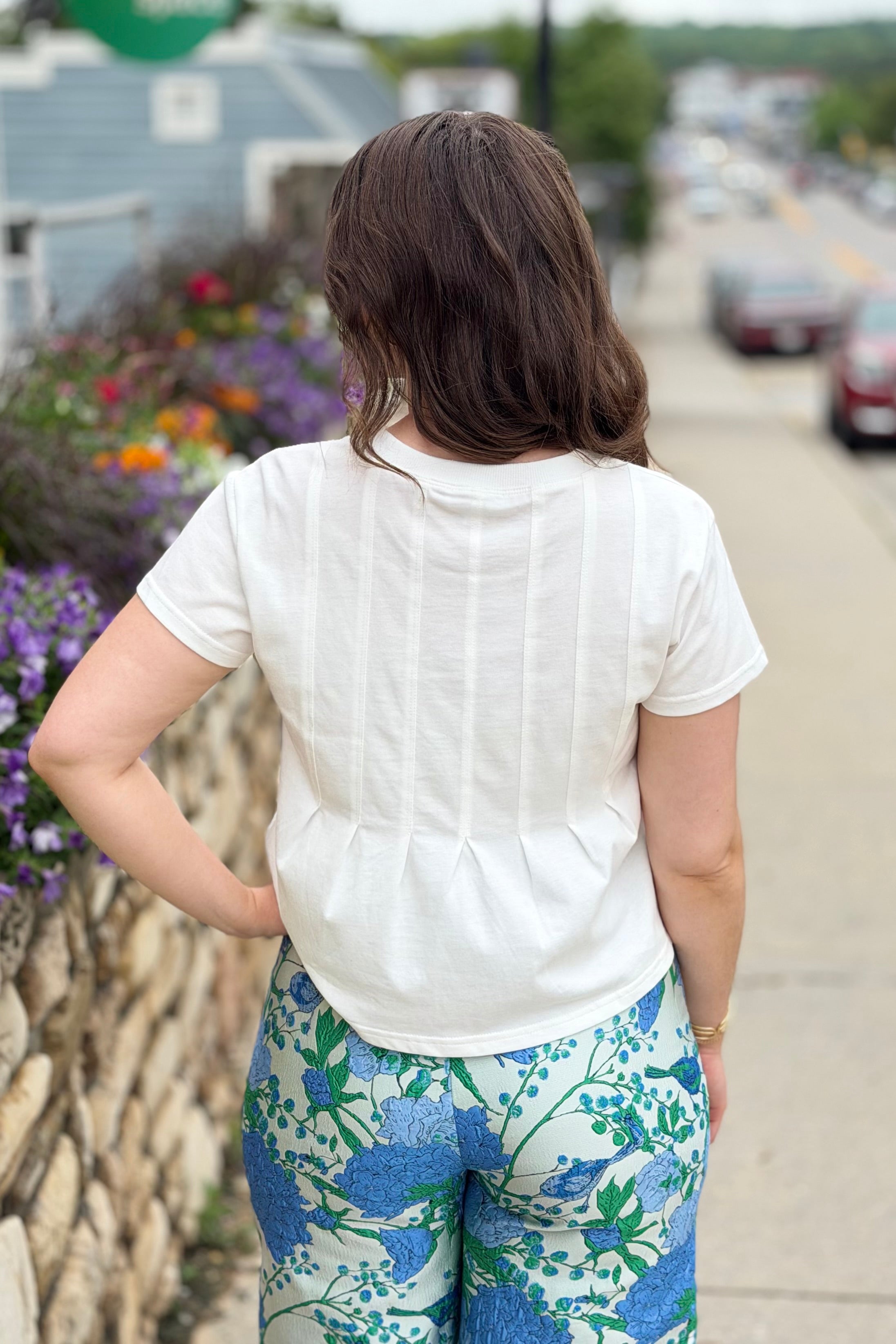 Pleated Swing Tee Top - White