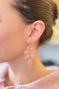 Wood Leaf Dangle Earrings - Pink