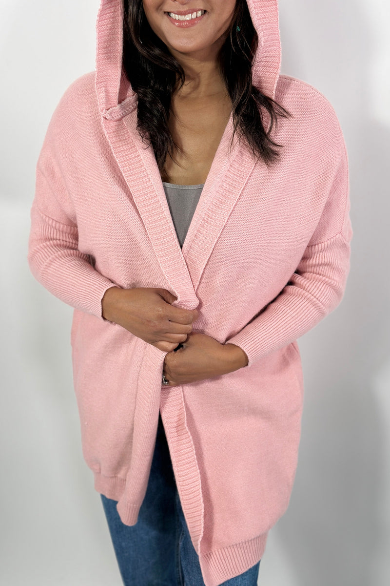 Exposed Seam Hooded Cardigan - Pink