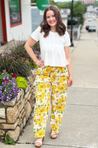 Paperbag Floral Pants - Yellow