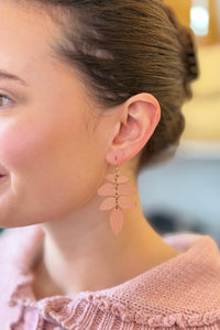 Wood Leaf Dangle Earrings - Pink
