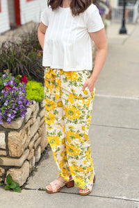 Paperbag Floral Pants - Yellow