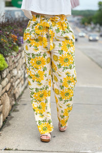 Paperbag Floral Pants - Yellow