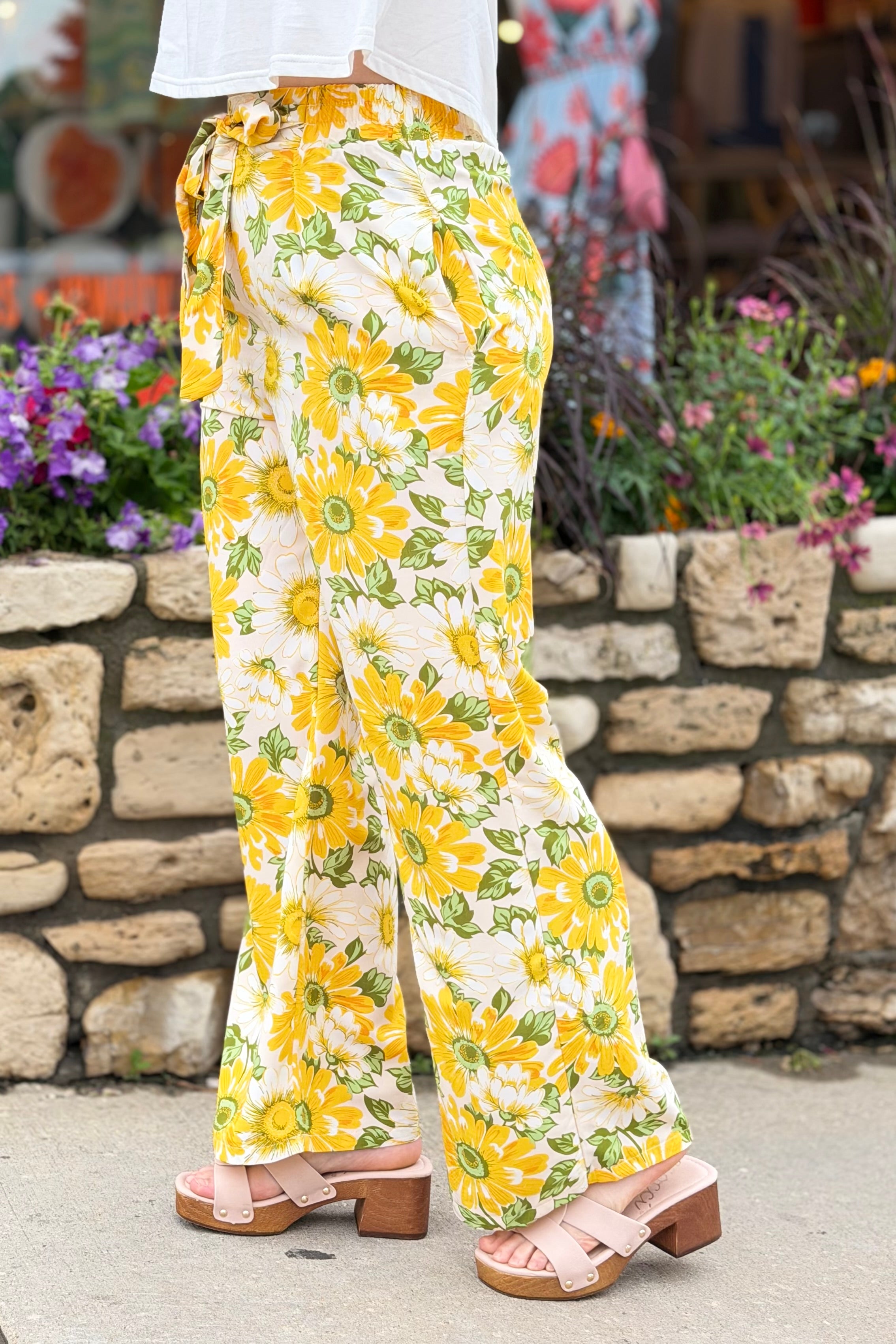 Paperbag Floral Pants - Yellow