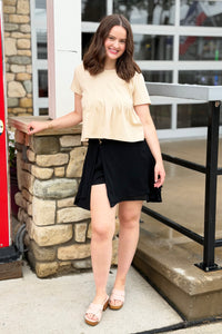 Asymmetrical Button Front Skort - Black
