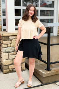 Asymmetrical Button Front Skort - Black
