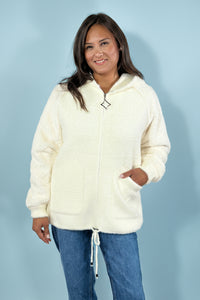 Furry Zip Up Hoodie with Pattern Sleeve