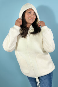 Furry Zip Up Hoodie with Pattern Sleeve