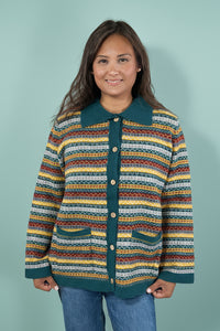 Collared Multi Pattern Knit Cardigan