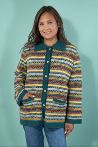 Collared Multi Pattern Knit Cardigan