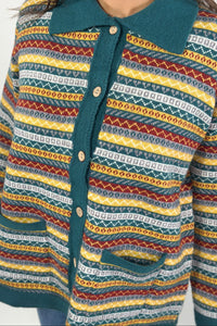 Collared Multi Pattern Knit Cardigan