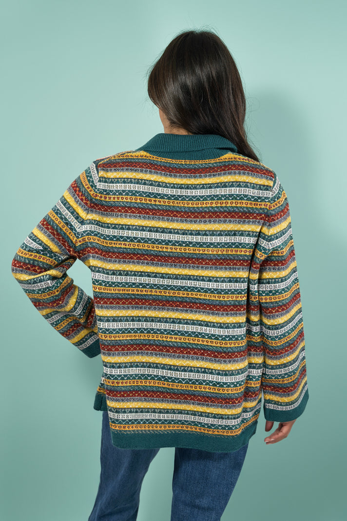 Collared Multi Pattern Knit Cardigan