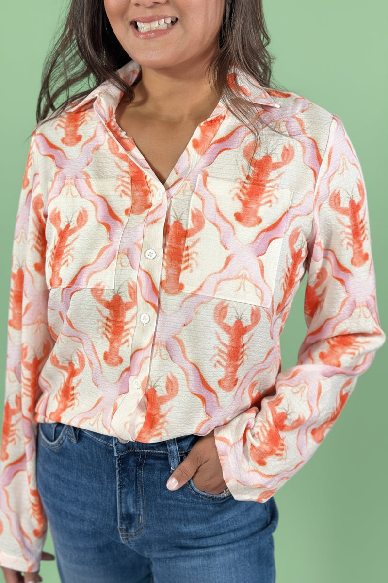 Lobster Print Button Down Shirt