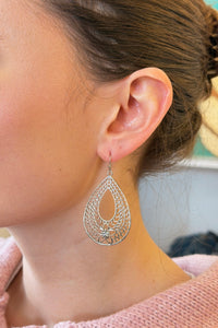 Flower Teardrop Dangle Earrings - Silver
