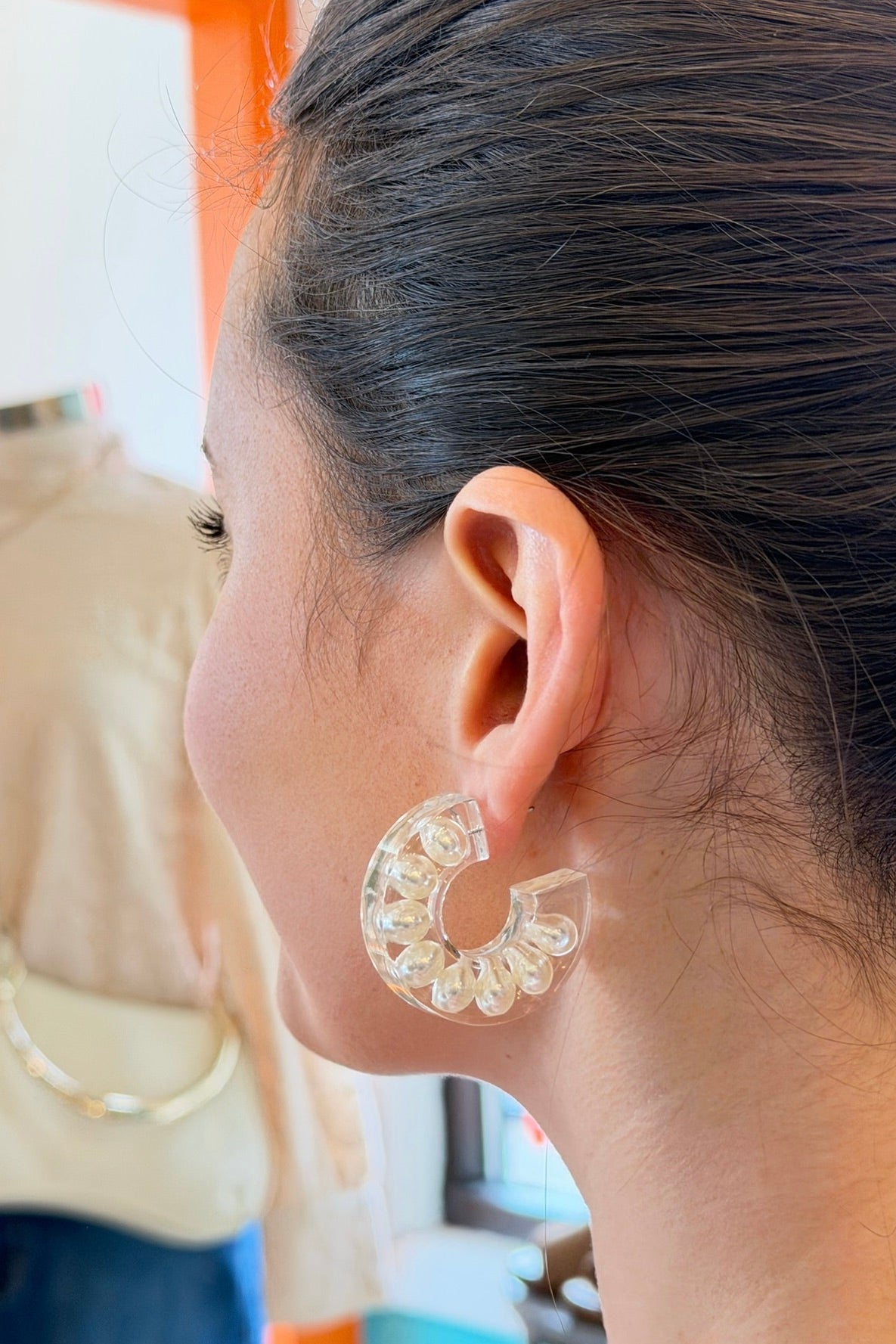 Chunky Pearl Hoop Earrings